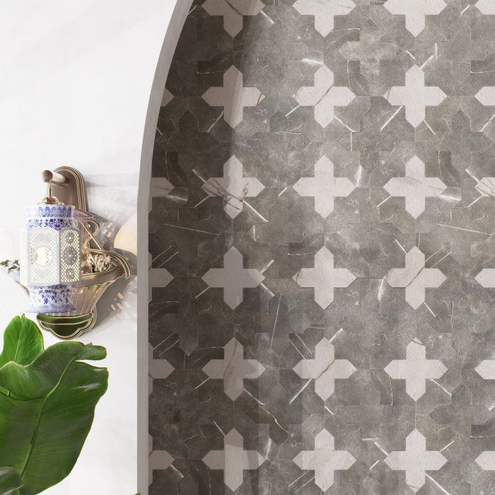 Istanbul Porcelain Templar Shield Night with Night Cross Tile Mixed 6