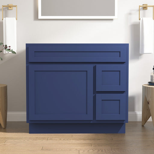 CVD Blue Solid Wood Right Drawer Bathroom Cabinet - 36" x 32.5" 1
