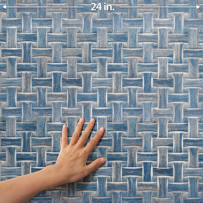 Cassis Porcelain Dog Bone Basketweave Blue w/ Blue Dot Mosaic Satin 5