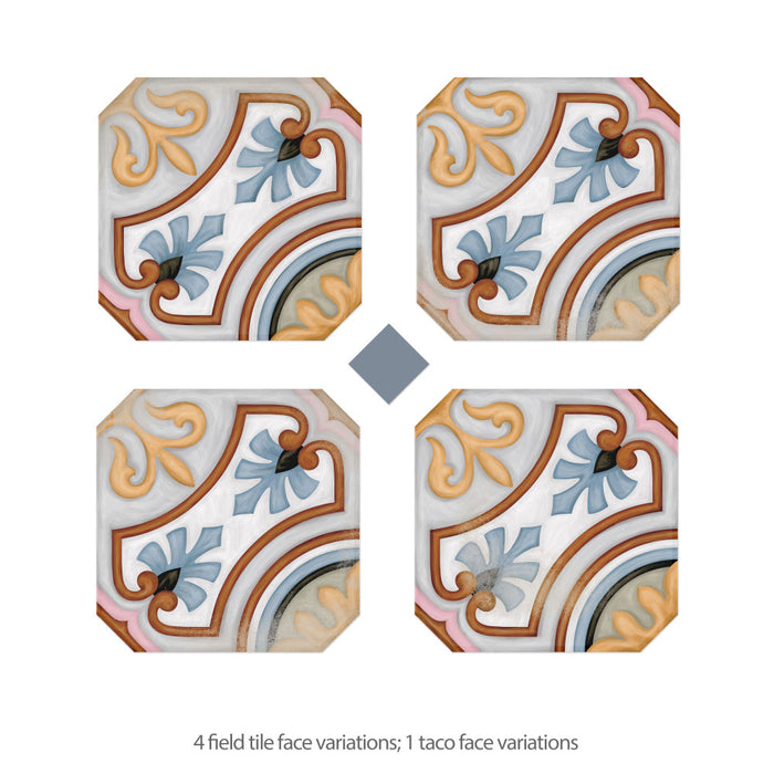 Vaudeville Porcelain Octagon Deco Diglas with Taco Azzuro Tile Matte 4