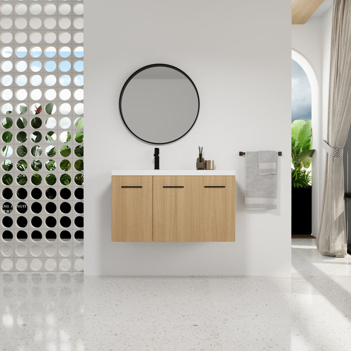 Plywood Glossy White Bathroom Vanity Glossy White & Light Oak 2