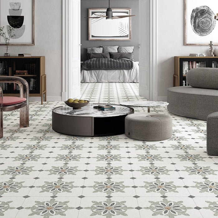 Riviera Porcelain Octagon Verde with Taco Nero Tile Matte 2