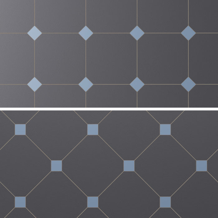 Vaudeville Porcelain Octagon Antracita with Taco Azzuro Tile Matte 6