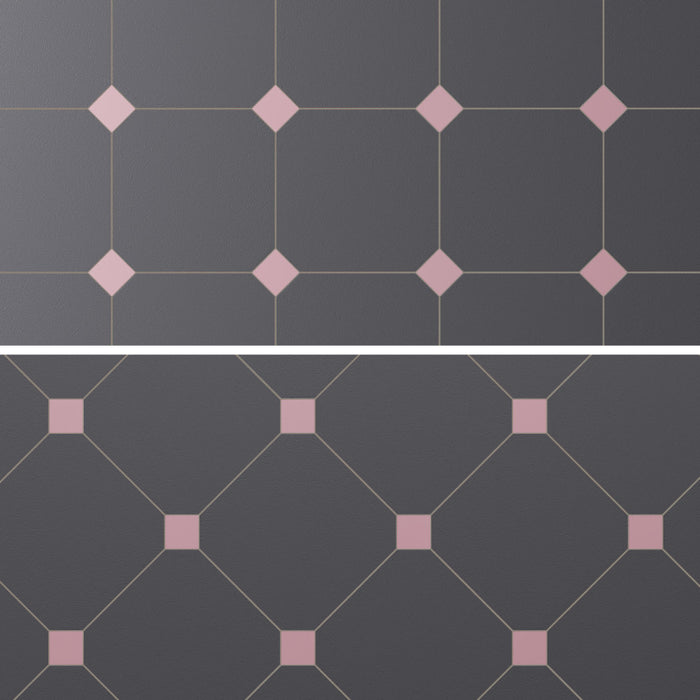 Vaudeville Porcelain Octagon Antracita with Taco Pink Tile Matte 6