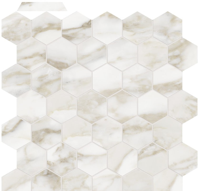 Full Sheet Sample - La Marca Calacatta Paonazzo Hexagon Porcelain Mosaic - 2" Matte