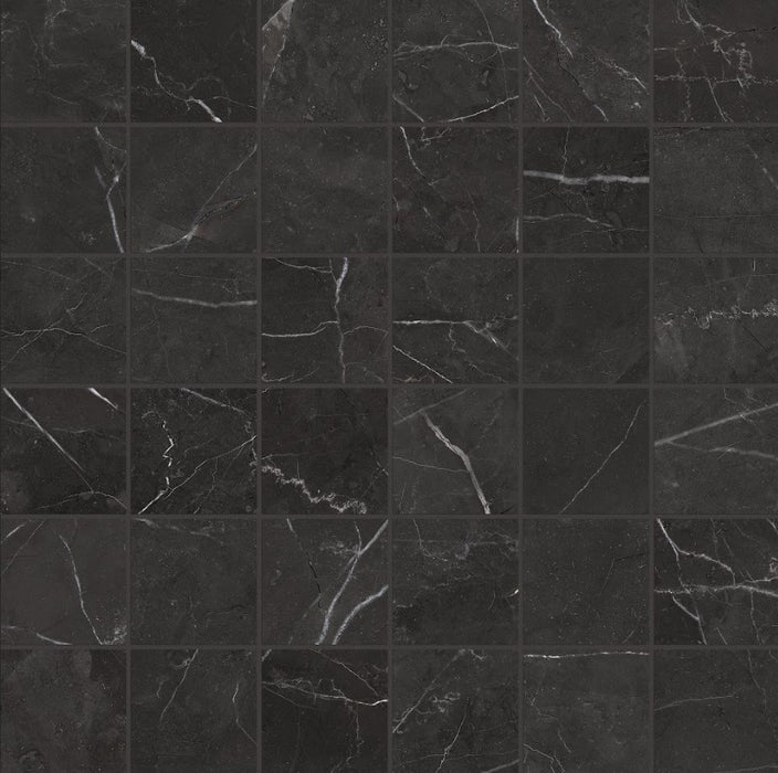 Full Sheet Sample - La Marca Nero Venato Porcelain Mosaic - 2" x 2" Matte