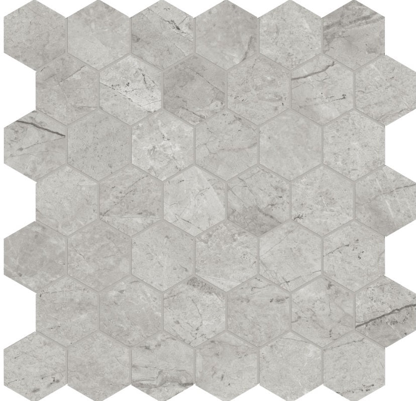 Full Sheet Sample - La Marca Paradiso Argento Hexagon Porcelain Mosaic - 2" Matte