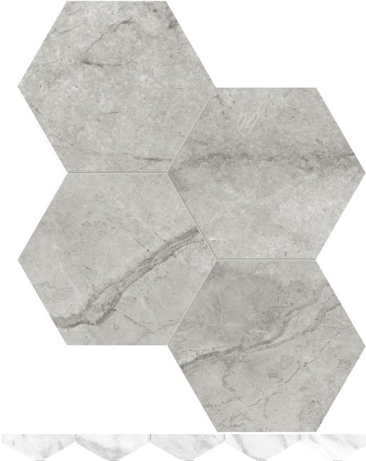 Full Sheet Sample - La Marca Paradiso Argento Hexagon Porcelain Mosaic - 6" x 6" Matte