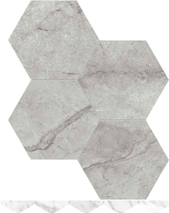 Full Sheet Sample - La Marca Paradiso Argento Hexagon Porcelain Mosaic - 6" Polished