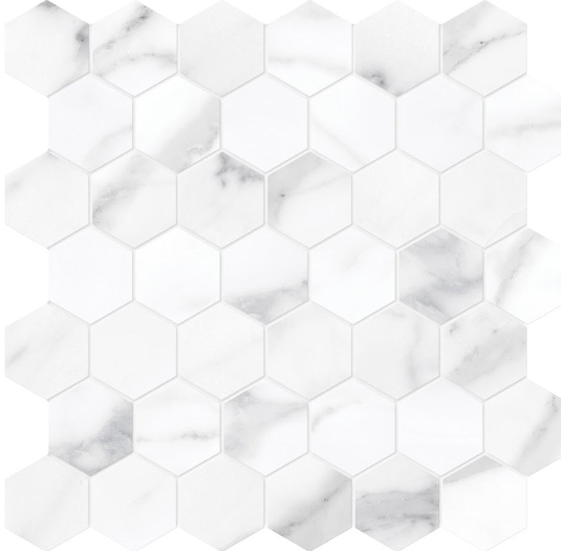 Full Sheet Sample - La Marca Statuario Nuovo Hexagon Porcelain Mosaic - 2" Matte