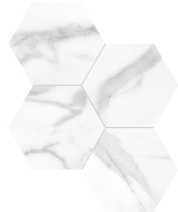 Full Sheet Sample - La Marca Statuario Nuovo Hexagon Porcelain Mosaic - 6" Polished