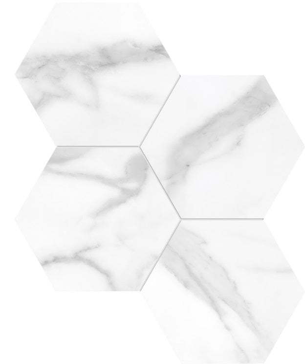 Full Sheet Sample - La Marca Statuario Nuovo Hexagon Porcelain Mosaic - 6" Matte