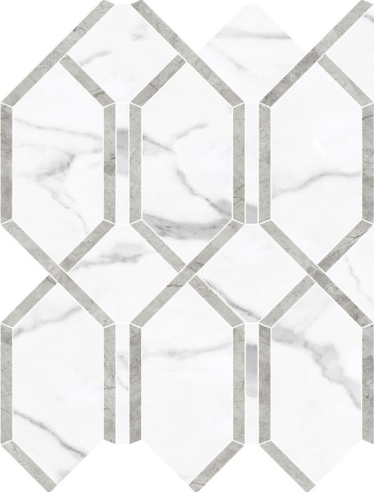 Full Sheet Sample - La Marca Statuario Nuovo Modella Porcelain Mosaic - 11.75" x 13.75" Polished