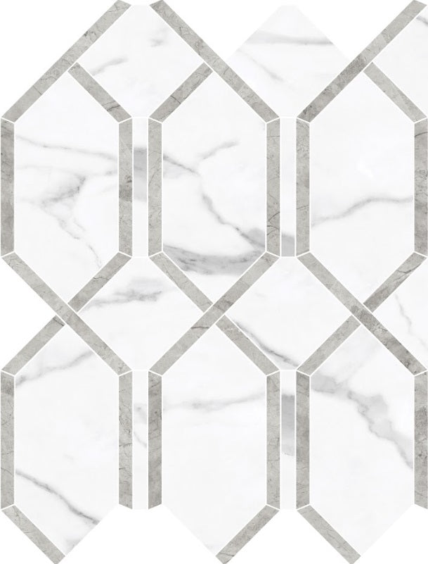 Full Sheet Sample - La Marca Statuario Nuovo Modella Porcelain Mosaic - 11.75" x 13.75" Polished