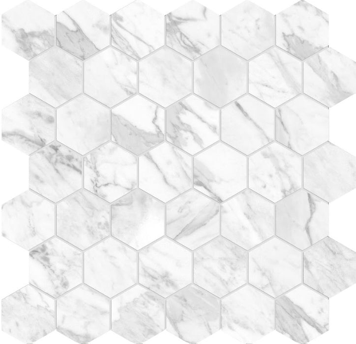 Full Sheet Sample - La Marca Statuarietto Hexagon Porcelain Mosaic - 2" Matte