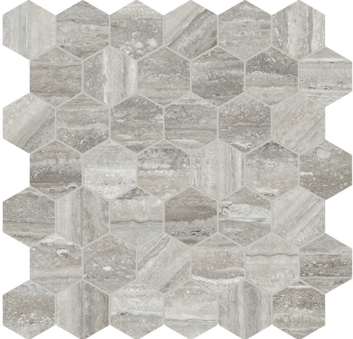 Full Sheet Sample - La Marca Travertino Instrata Hexagon Porcelain Mosaic - 2" Matte