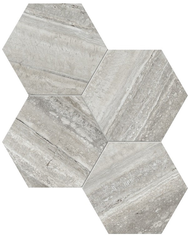 Full Sheet Sample - La Marca Travertino Instrata Hexagon Porcelain Mosaic - 6" Matte