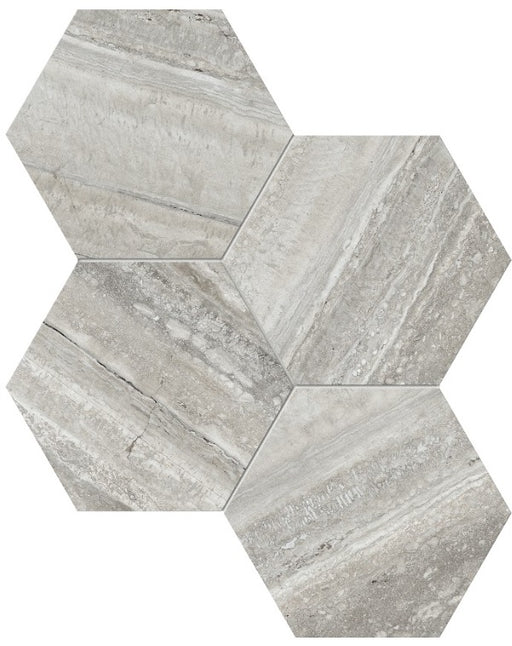 Full Sheet Sample - La Marca Travertino Instrata Hexagon Porcelain Mosaic - 6" x 6" Polished