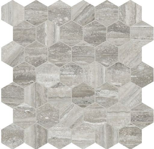 Full Sheet Sample - La Marca Travertino Instrata Hexagon Porcelain Mosaic - 2" x 2" Polished