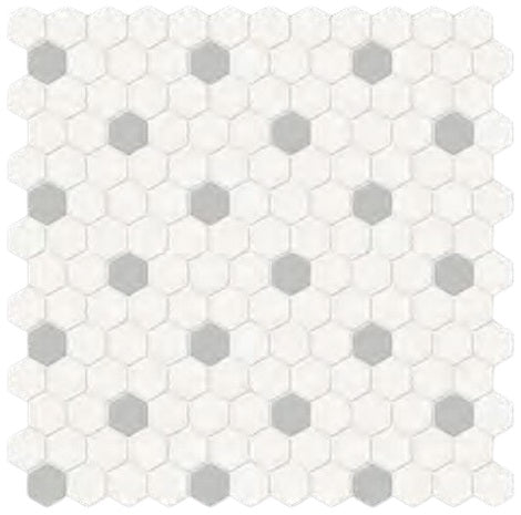 Full Sheet Sample - Soho Canvas White With Loft Grey Hexagon Ceramic Mosaic - 1" Matte