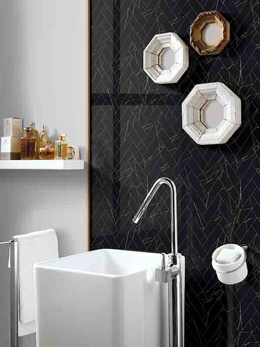 Arya Nero Marquina Porcelain Mosaic - 0.9" x 3" Herringbone