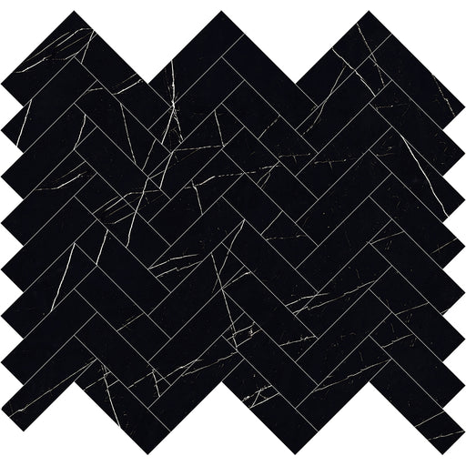 Arya Nero Marquina Porcelain Mosaic - 0.9" x 3" Herringbone