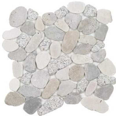 Full Sheet Sample - Aquatica Ocean Stone Sliced Terrazzo Vintage LT Pebble Natural Stone Mosaic - 12" x 12" Matte