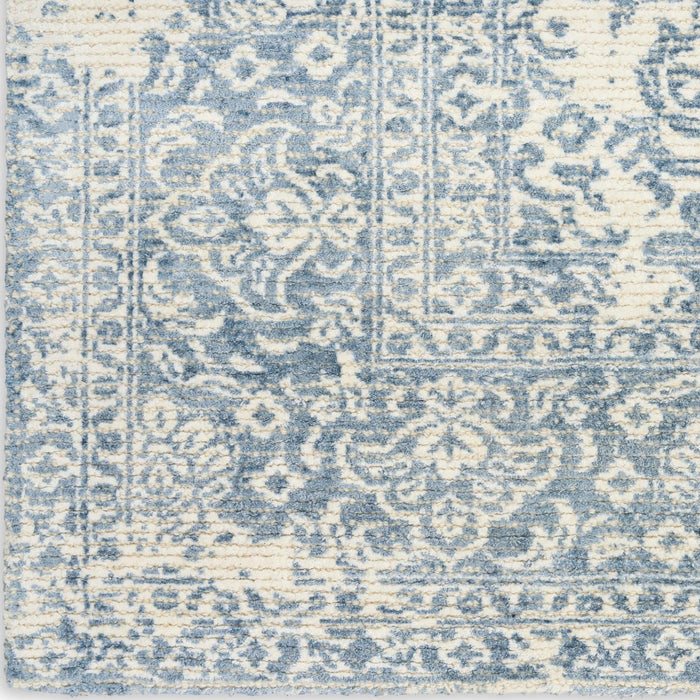 Azalea Ivory Blue AZA01 Wool Blend Farmhouse Area Rug - 5 Ft x 7 Ft