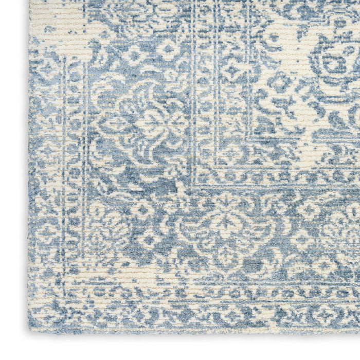 Azalea Ivory Blue AZA01 Wool Blend Farmhouse Area Rug - 5 Ft x 7 Ft