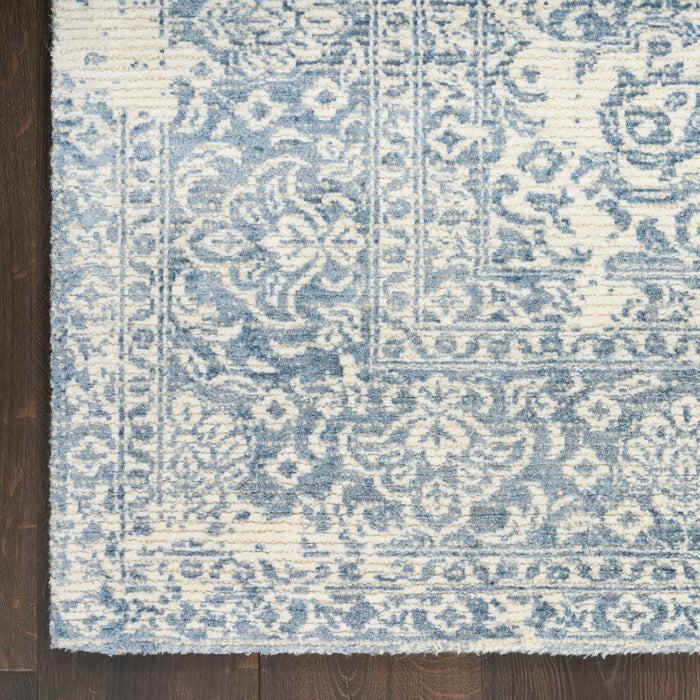 Azalea Ivory Blue AZA01 Wool Blend Farmhouse Area Rug - 5 Ft x 7 Ft