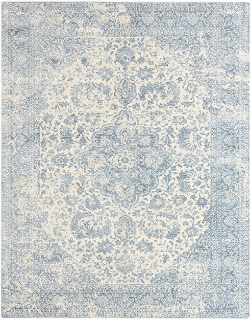 Azalea Ivory Blue AZA01 Wool Blend Farmhouse Area Rug - 8 Ft x 10 Ft