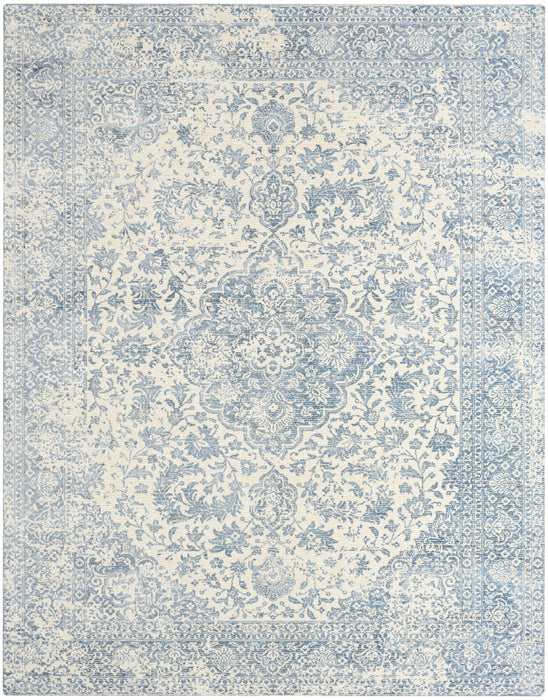 Azalea Ivory Blue AZA01 Wool Blend Farmhouse Area Rug - 8 Ft x 10 Ft