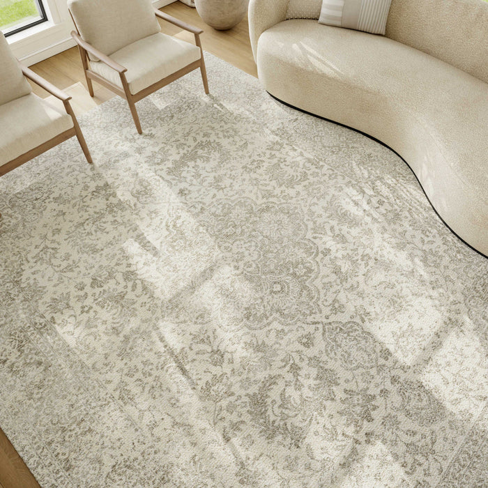 Azalea Ivory Grey AZA01 Wool Blend Farmhouse Area Rug - 8 Ft x 10 Ft