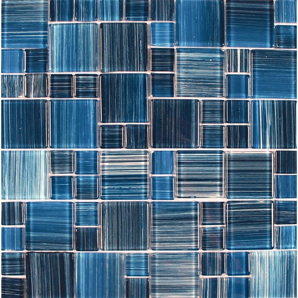 Full Sheet Sample - Aquatica Bamboo Acqua Marine Block Random Glass Mosaic - 11.75" x 11.75" x 8 MM Glossy