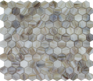 Full Sheet Sample - Aquatica Aurora Agate Deco Hexagon Glass Mosaic - 10.75" x 11.25" Glossy