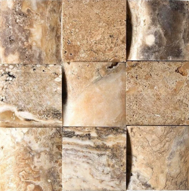 Antico Onyx Tumbled Travertine Tile - 4" x 4" Wavy