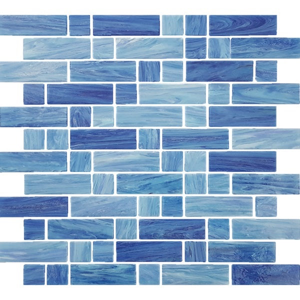 Full Sheet Sample - Aquatica Dash Aegan Mixed Glass Mosaic - 1" x 1" + 1" x 3" x 6 MM Glossy