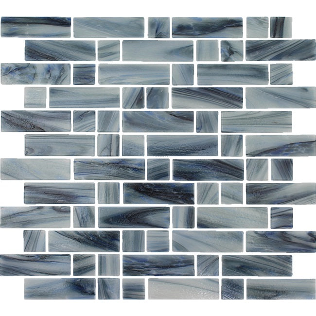 Full Sheet Sample - Aquatica Dash Biscay Mixed Glass Mosaic - 1" x 1" + 1" x 3" x 6 MM Glossy
