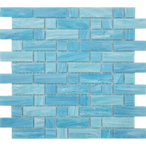 Full Sheet Sample - Aquatica Dash Caspian Mixed Glass Mosaic - 1" x 1" + 1" x 3" x 6 MM Glossy