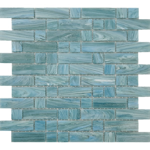 Java Lagoon Tile Full Sheet Sample - Aquatica Dash Java Mixed Glass Mosaic - 1