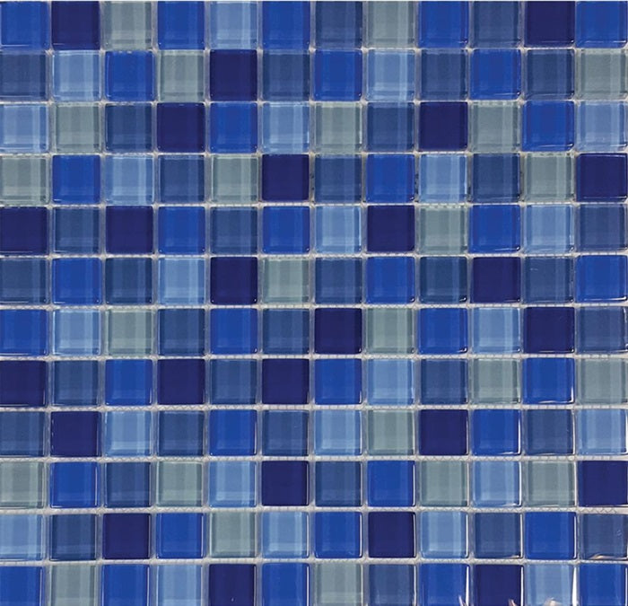Full Sheet Sample - Aquatica Aqua Color Blends Bali Glass Mosaic - 1" x 1" x 8 MM Glossy