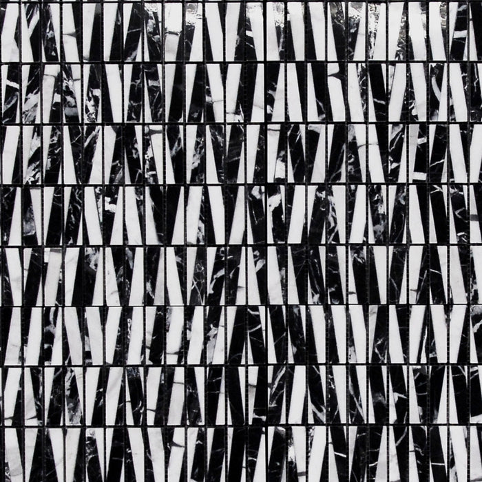 Bamboo Black & White Marble Mosaic - 5/8" x 2" Stacked Polished