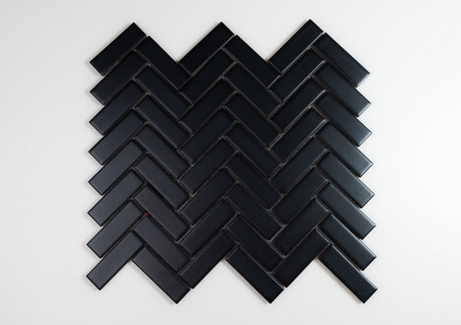 1x3 Herringbone Black Porcelain Mosaic Porcelain Mosaic - Matte