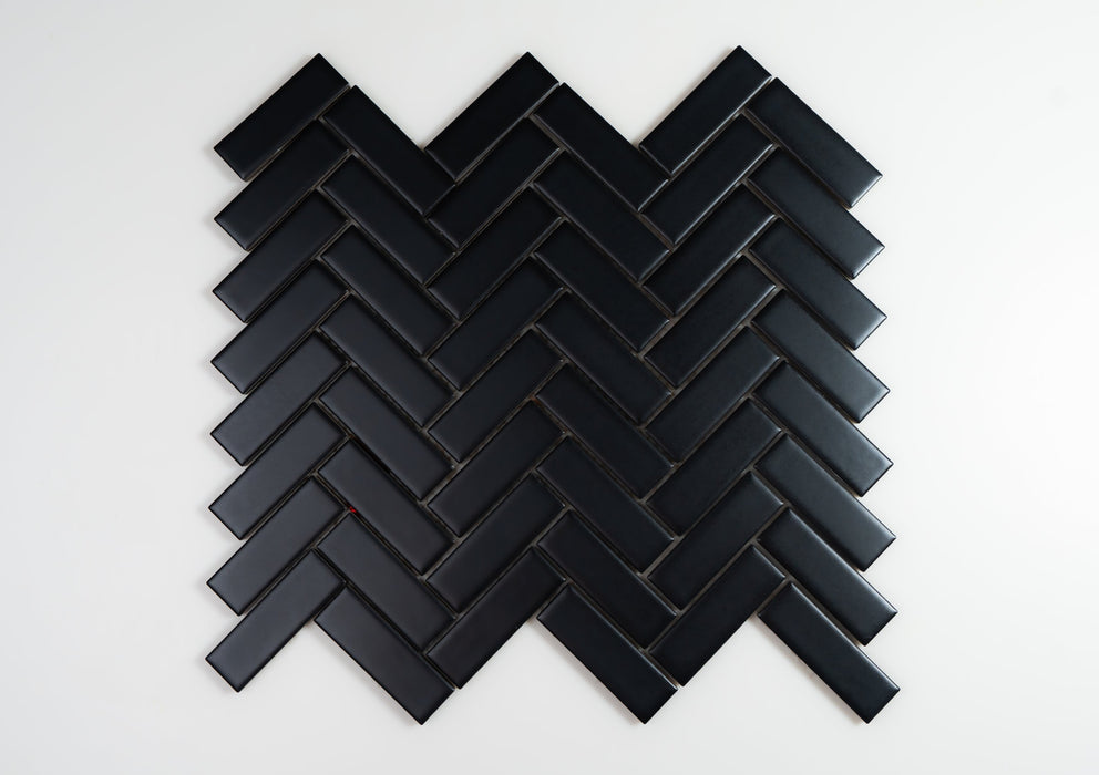 Black Porcelain Mosaic - 1" x 3" Herringbone