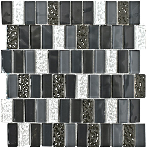 Full Sheet Sample - Aquatica Watercraft Black Sand Glass Mosaic - 1" x 2" Glossy