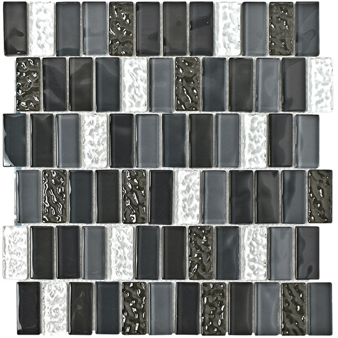 Full Sheet Sample - Aquatica Watercraft Black Sand Glass Mosaic - 1" x 2" Glossy