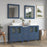 CVC Blue Solid Wood with Basin Engineered Marble Top and Mirror CVC24 Bathroom Cabinet - 60" x 18.5" x 36"