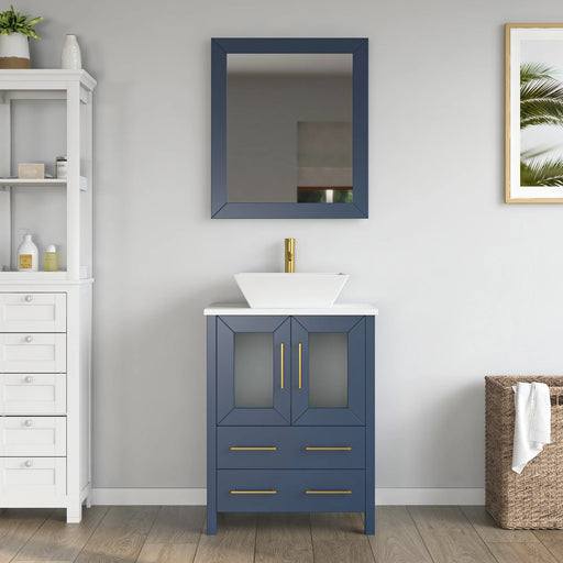 CVC Blue Solid Wood Bathroom Cabinet - 24" x 18.5" x 36"
