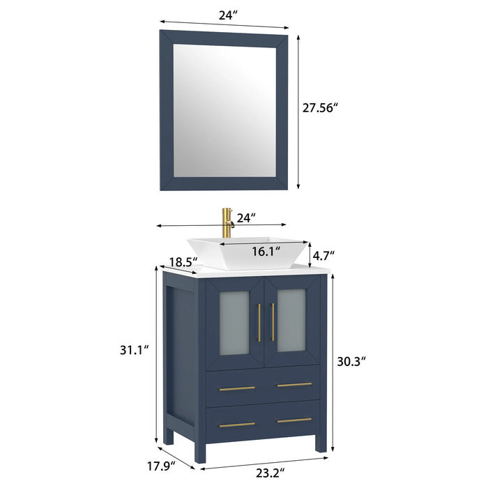 CVC Blue Solid Wood Bathroom Cabinet - 24" x 18.5" x 36"