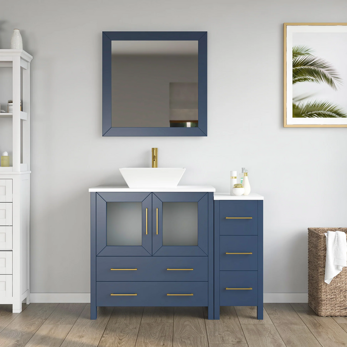 CVC Solid Wood Blue Bathroom Cabinet Blue